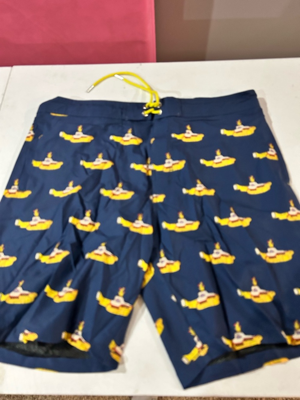 Submarine Navy Blue Swim Board Shorts with Yellow Submarine Beatles